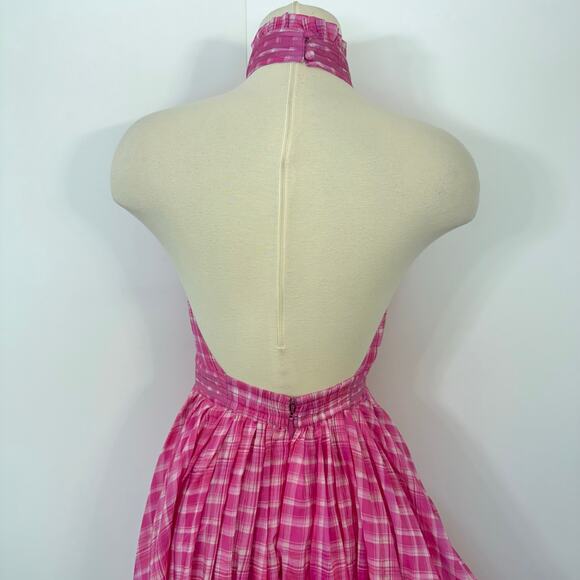 Aje Bungalow Sienna Dress Pink Gingham Halter Neck Maxi Gown US 4 - Picture 12 of 16